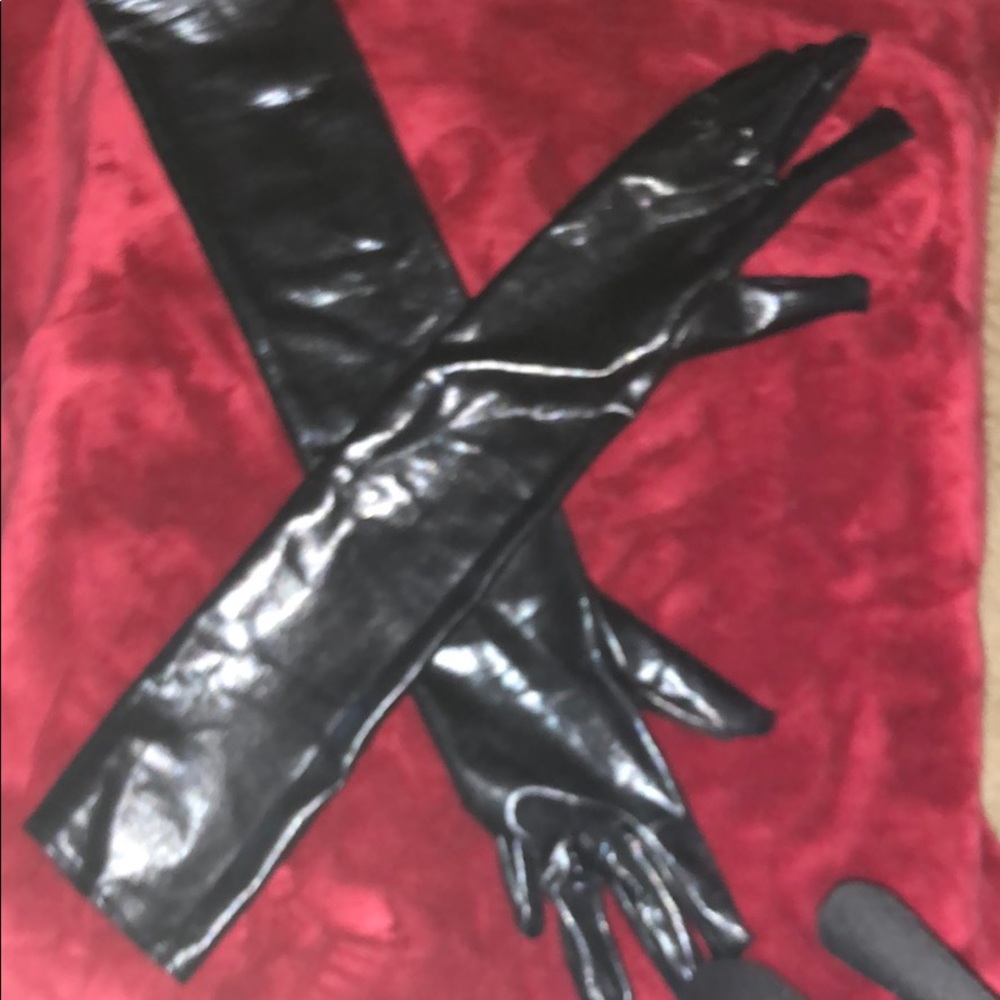 Long patent leather gloves
